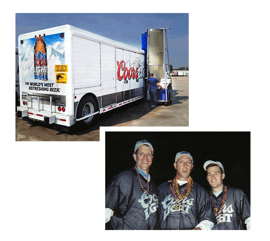 Photo collage Coors truck and employees